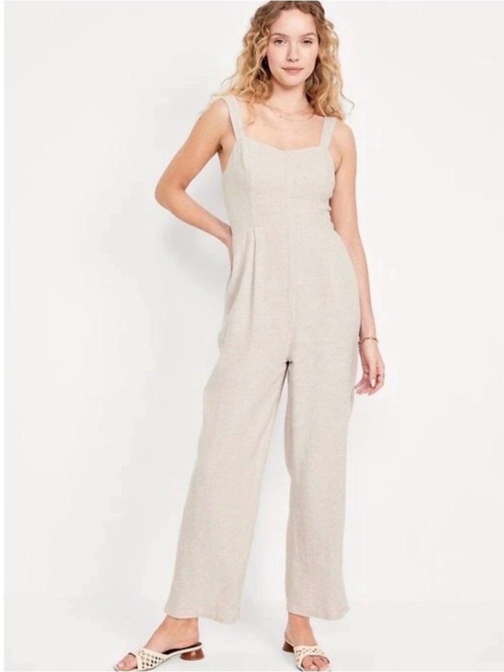 NWT Old Navy Beige Wide-Leg Linen Jumpsuit